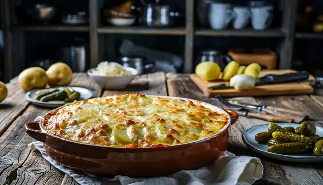 Savanyú káposztás csirkés rakott krumpli