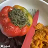Töltött kaliforniai paprika quinoával, gombával és édesburgonyapürével